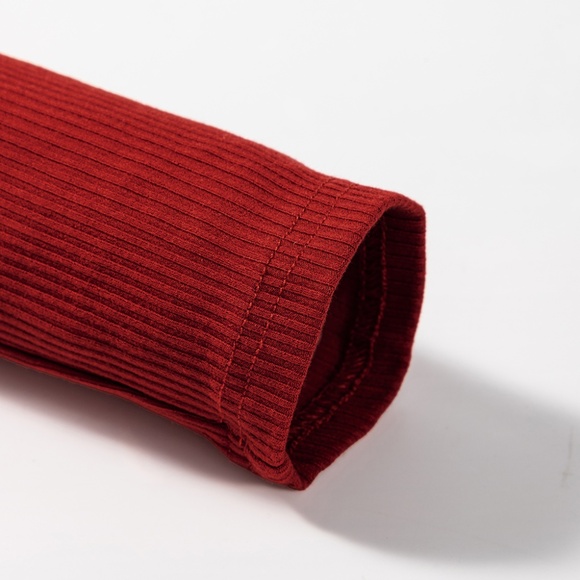 CLEARANCE 1 LEFT!! Racing Red Ribbed Knit Long Sleeve High Neck Mini Dress - Picture 9 of 13